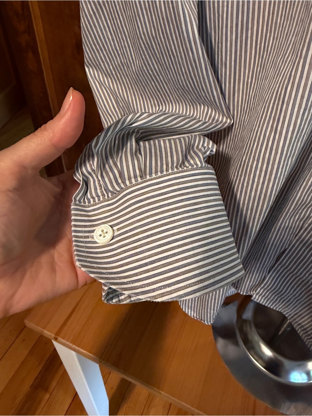 Canali Italy Stripe Dress Shirt 41 16 M L Gray White Luxury Banker Spread - Picture 4 of 7